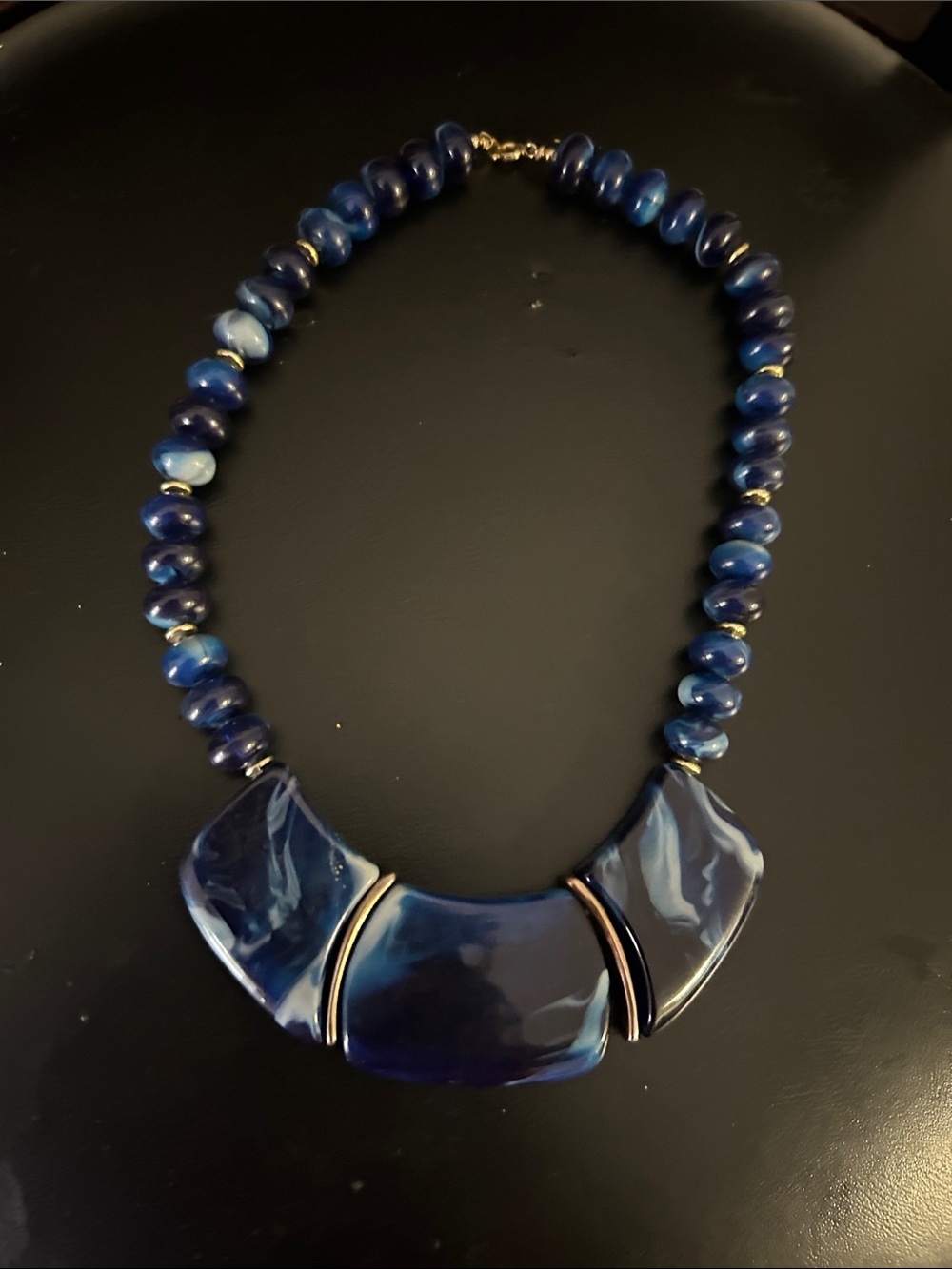 Vintage Statement Blue Beaded Necklace!